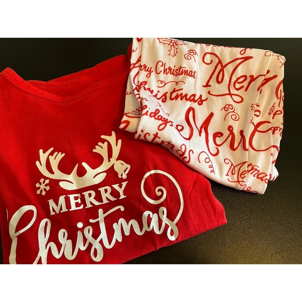 Jaxuh Pajama Set Kids 8-10 Red New Christmas Reindeer Antlers Merry Christmas